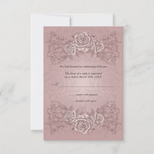 Uitnodiging tot Antiek Mauve Rozen Wedding (Voorkant)