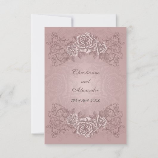 Uitnodiging tot Antiek Mauve Rozen Wedding (Achterkant)