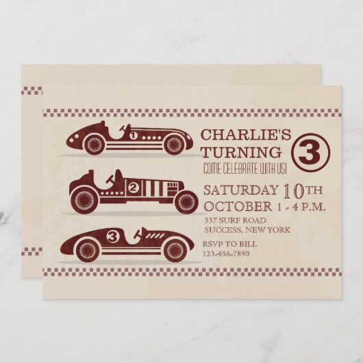 Uitnodiging tot Antiek racewagens (Voorkant / Achterkant)