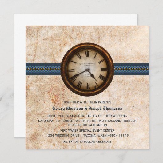 Uitnodiging tot Antiek weddenschappen, blauw (Voorkant / Achterkant)