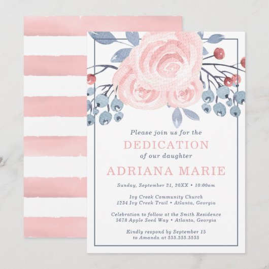 Uitnodiging tot baby, Baptisme, Bloemen (Voorkant / Achterkant)