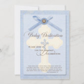 Uitnodiging tot baby - Blauw met kruis en ribbo (Voorkant)