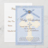 Uitnodiging tot baby - Blauw met kruis en ribbo (Voorkant / Achterkant)