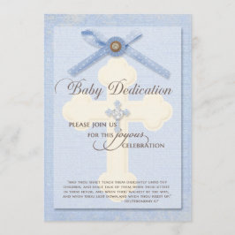 Uitnodiging tot baby - Blauw met kruis en ribbo