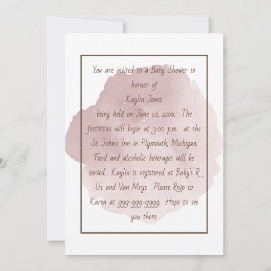  uitnodiging tot Baby shower (Achterkant)