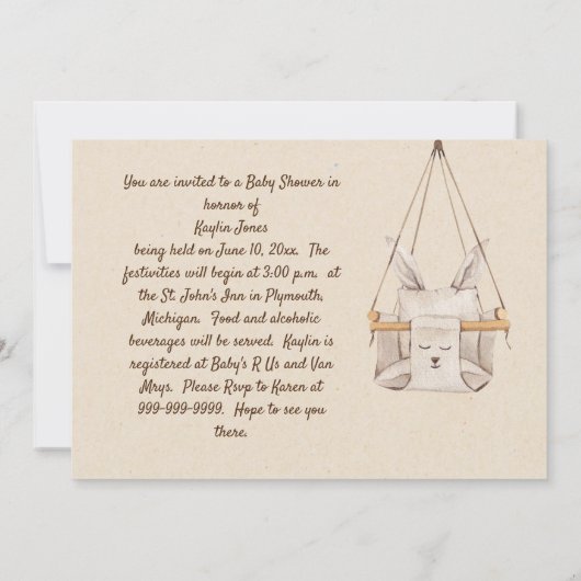 uitnodiging tot Baby shower (Achterkant)