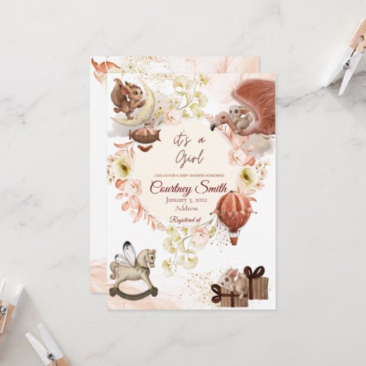  uitnodiging tot Baby shower (Voorkant / Achterkant in situ)