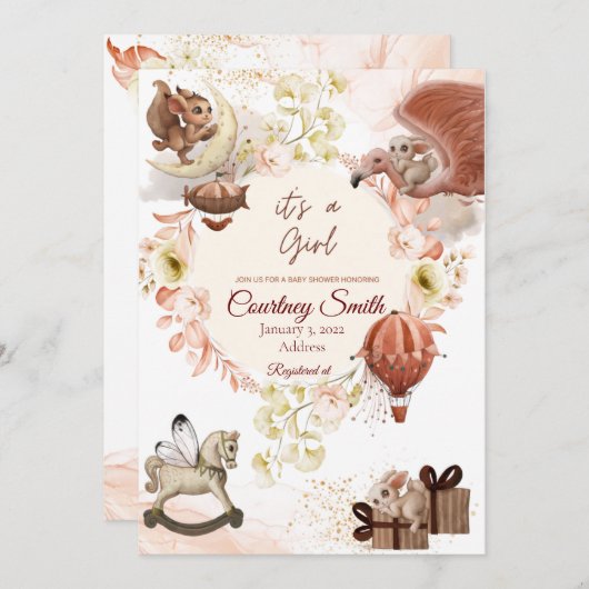  uitnodiging tot Baby shower (Voorkant / Achterkant)