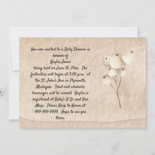  uitnodiging tot Baby shower (Achterkant)