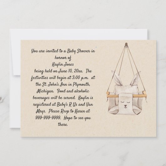  uitnodiging tot Baby shower (Achterkant)