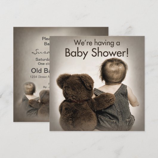 Uitnodiging tot baby shower (2)- Teddy Bear en Bab (Voorkant / Achterkant)