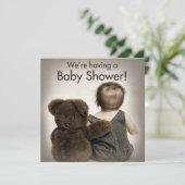 Uitnodiging tot baby shower (2)- Teddy Bear en Bab (Staand voorkant)