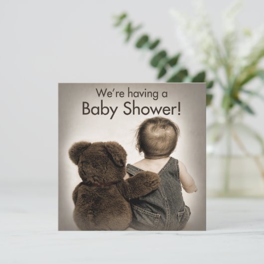 Uitnodiging tot baby shower (2)- Teddy Bear en Bab (Staand voorkant)