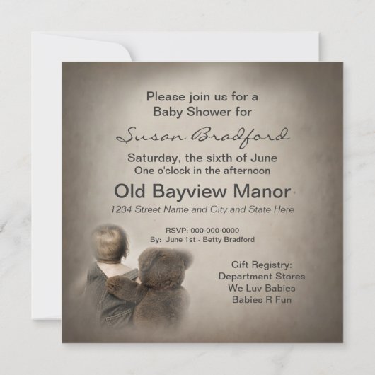Uitnodiging tot baby shower (2)- Teddy Bear en Bab (Achterkant)