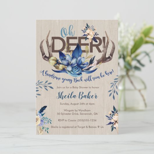Uitnodiging tot Baby shower - Antlers uitnodigen j (Staand voorkant)