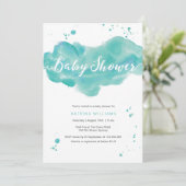 uitnodiging tot baby shower | Aqua waterverf spett (Staand voorkant)