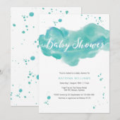 uitnodiging tot baby shower | Aqua waterverf spett (Voorkant / Achterkant)