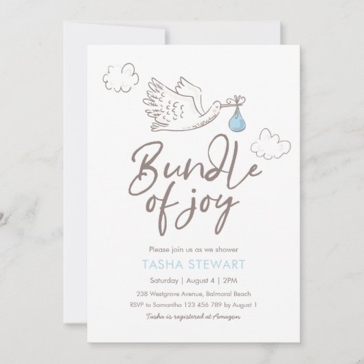 uitnodiging tot baby shower | Baby Boy Stork (Voorkant)