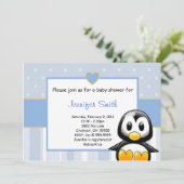 Uitnodiging tot baby shower - Baby Penquin Heart (Staand voorkant)