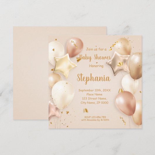 Uitnodiging tot baby shower-ballonnen (Voorkant / Achterkant)