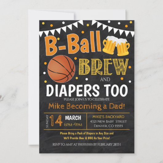 Uitnodiging tot Baby shower Basketball en Beer (Voorkant)