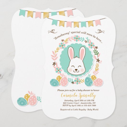 Uitnodiging tot Baby shower bij Pasen (Voorkant / Achterkant)