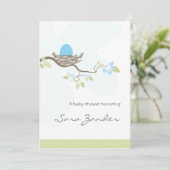 Uitnodiging tot baby shower - Blauwe eieren in de (Staand voorkant)