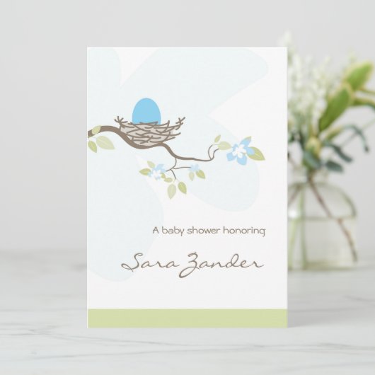 Uitnodiging tot baby shower - Blauwe eieren in de (Staand voorkant)