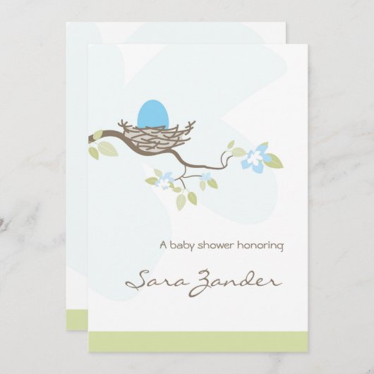 Uitnodiging tot baby shower - Blauwe eieren in de (Voorkant / Achterkant)