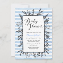 uitnodiging tot baby shower | Blauwe strepen en bl