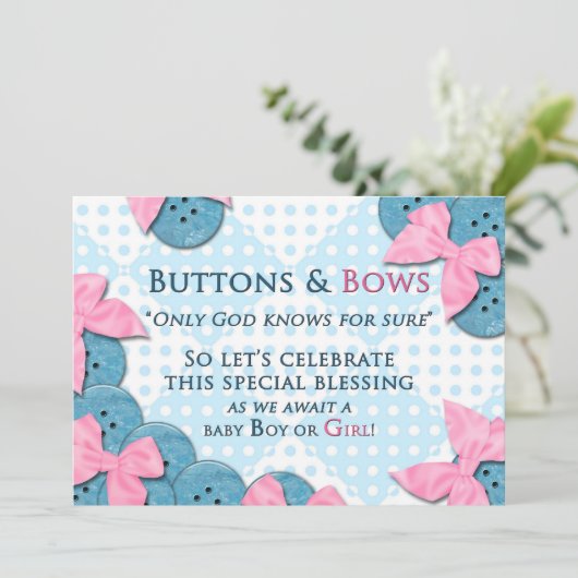 Uitnodiging tot baby shower - Buttonnen en kogels (Staand voorkant)