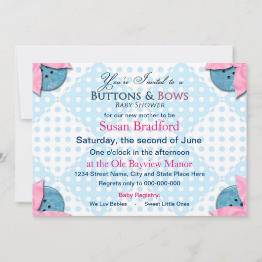 Uitnodiging tot baby shower - Buttonnen en kogels (Achterkant)