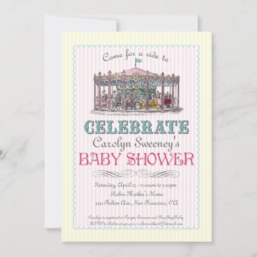 uitnodiging tot Baby shower Carrousel (Voorkant)