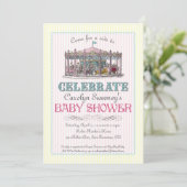  uitnodiging tot Baby shower Carrousel (Staand voorkant)