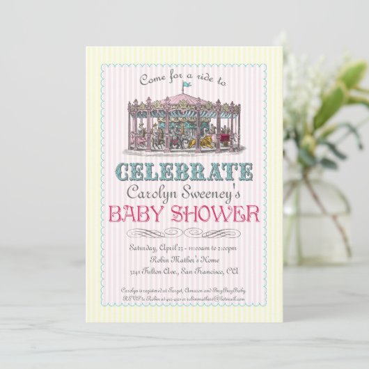 uitnodiging tot Baby shower Carrousel (Staand voorkant)