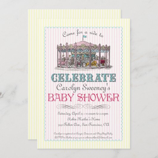 uitnodiging tot Baby shower Carrousel (Voorkant / Achterkant)