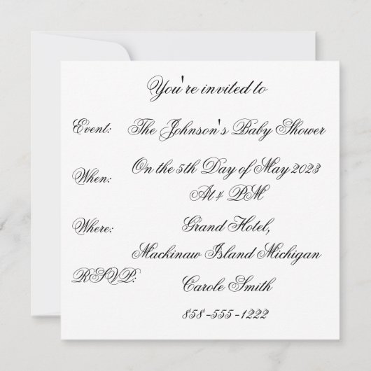 Uitnodiging tot baby shower - Dierlijk afdrukken - (Achterkant)