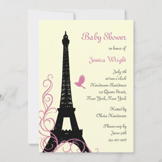 Uitnodiging tot Baby shower Eiffel Tower (Voorkant)