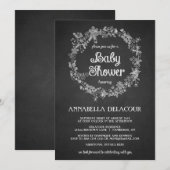 Uitnodiging tot baby shower - Floral Wreath Chalkb (Voorkant / Achterkant)
