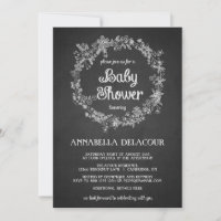 Uitnodiging tot baby shower - Floral Wreath Chalkb