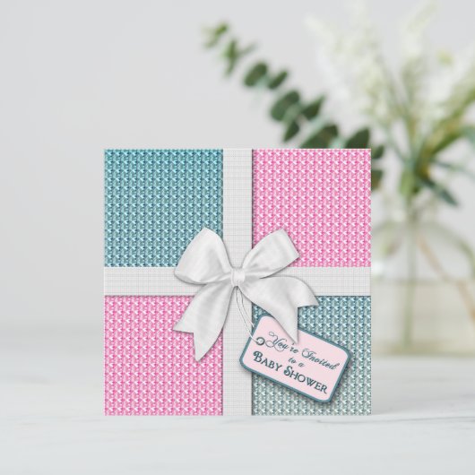 Uitnodiging tot baby shower - Gift Wrap (Staand voorkant)