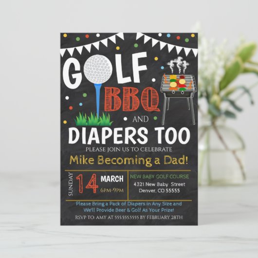 Uitnodiging tot Baby shower Golf en BBQ (Staand voorkant)
