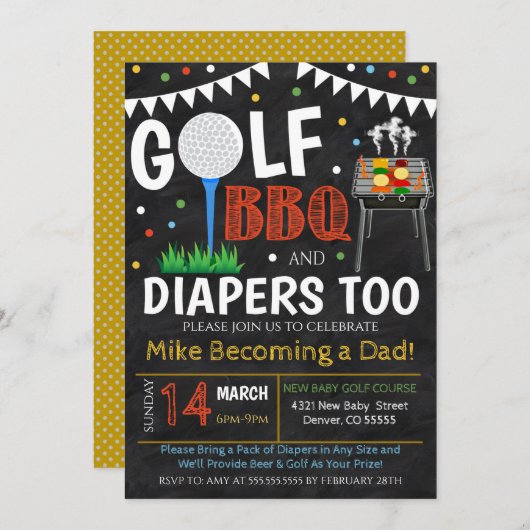 Uitnodiging tot Baby shower Golf en BBQ (Voorkant / Achterkant)