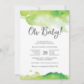 uitnodiging tot baby shower | Groene aquarel (Voorkant)