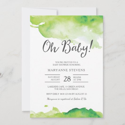 uitnodiging tot baby shower | Groene aquarel (Voorkant)