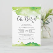 uitnodiging tot baby shower | Groene aquarel (Staand voorkant)