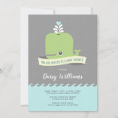 Uitnodiging tot Baby shower Groene walvis (Voorkant)