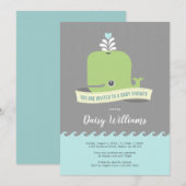 Uitnodiging tot Baby shower Groene walvis (Voorkant / Achterkant)