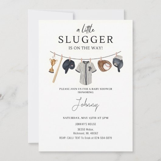 Uitnodiging tot Baby shower honkbal (Voorkant)