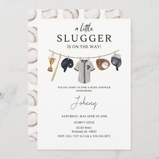 Uitnodiging tot Baby shower honkbal (Voorkant / Achterkant)